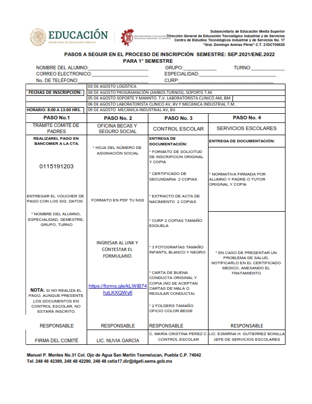 ✨ EL PROCESO DE INSCRIPCIÓN SEMESTRE: / PARA 1° SEMESTRE -  CETIS 17